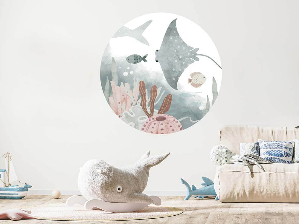 Behangcirkel muursticker babykamer kinderkamer decoratie deco jongen meisje neutraal water vissen