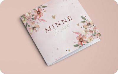 Geboortekaartje bloemen meisje, droogbloemen, geboortebloem