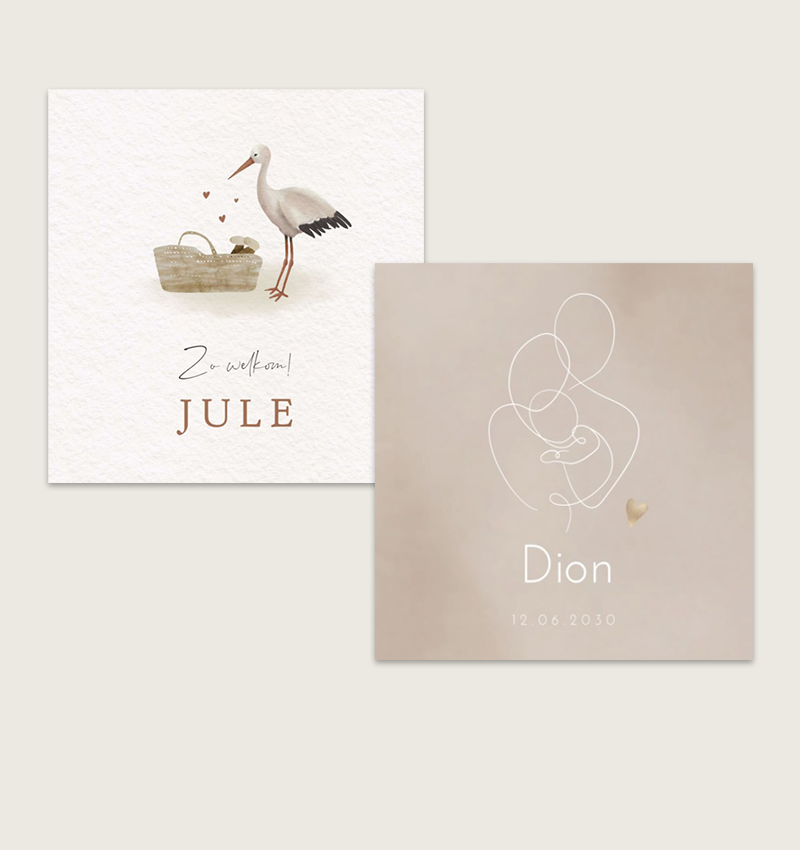 Neutrale geboortekaartjes natuurlijke tinten neutraal