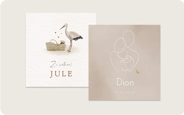 Geboortekaartjes neutrale tinten voor een jongen, meisje of unisex